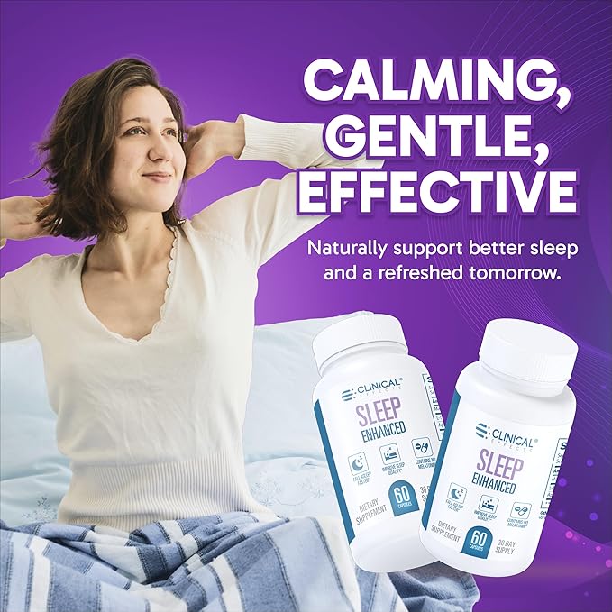 Clinical Effects Sleep Enhanced - Magnesium Supplement - 60 Capsules - Magnesium Glycinate, L-Theanine and Apigenin - for Relaxation and Natural Calm - No Melatonin Sleep Support - USA Made