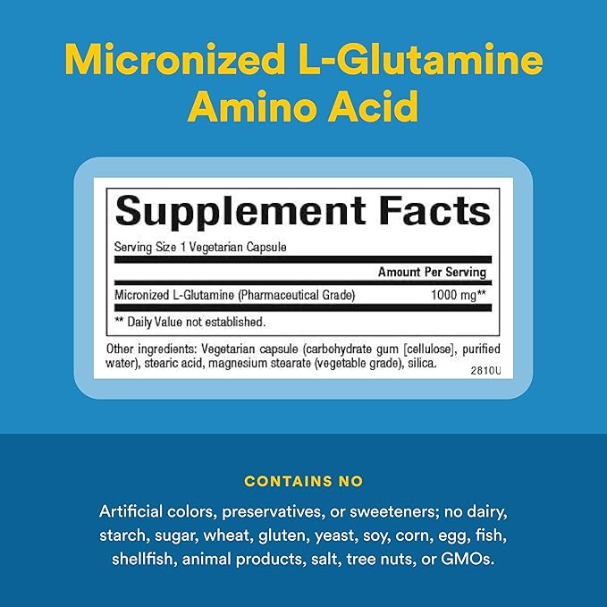 Natural Factors - Micronized L-Glutamine 1000mg, Support for Muscle Tissue & Immune System, 90 Vegetarian Capsules