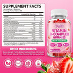 Vitamin B-Complex Gummies for Women & Men, Methyl B12, B1, B2, B3, B5, B6, B7 & B9 - Vitamin B Complex with Vitamin C Supports Energy & Immune Function, Strawberry Flavor, 60 Count