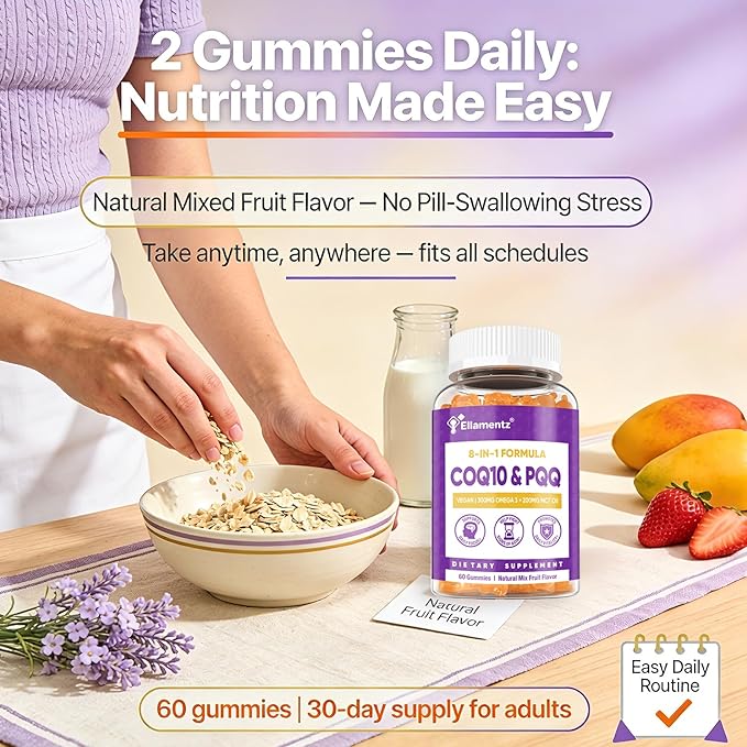 CoQ10 Gummies 200mg with PQQ, Red Yeast Rice & Omega 3 | High Absorption Coenzyme Q10 Supplements for Hear-t Health, Brain & Cellular Energy | Sugar-Free, Vegan, 120 Counts