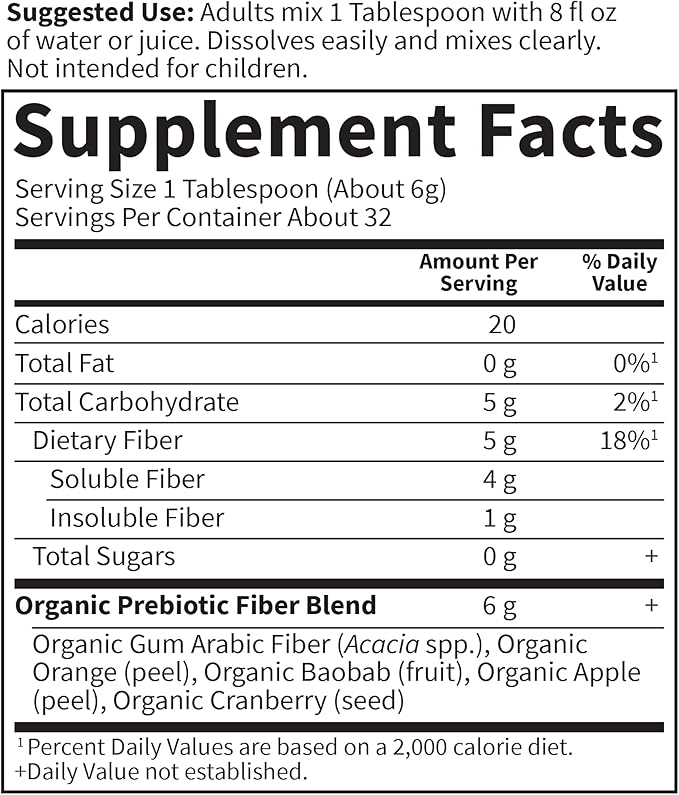 Garden of Life Dr. Formulated Organic Fiber Powder, Unflavored, Prebiotic Superfood Fiber Supplement, Constipation Relief, Psyllium Free, 32 Servings