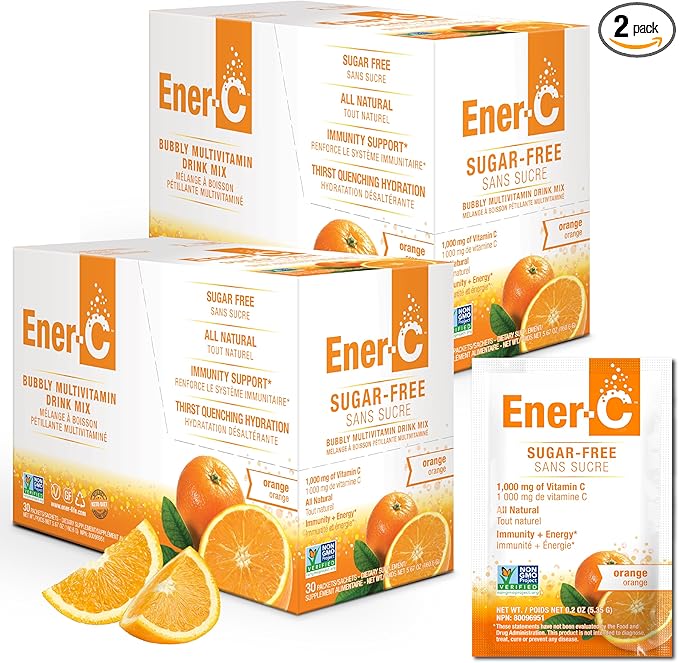 Ener-C Sugar Free Multivitamin Drink Mix - Vitamin Powder for Water, Electrolytes Powder No Sugar, Hydration Boost Packets, Zero Sugar, Vitamin C & B12 Supplement Liquid Mix - Orange, 60 Count
