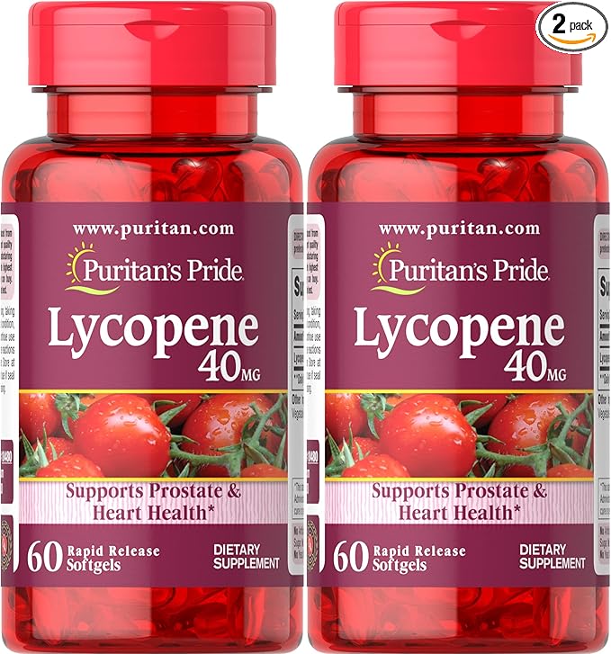 Puritan's Pride Premium Lycopene 40mg, Dietary Supplement for Prostate, Antioxidant, Heart Health, and Overall Health Support, 2 Month Supply, 60 Rapid Release Softgels, 2 Pack