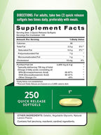 Nature's Truth Burpless Fish Oil 2400mg | 250 Softgels | 720 mg Omega 3 | Natural Lemon Flavor Pills | Non-GMO & Gluten Free Supplement