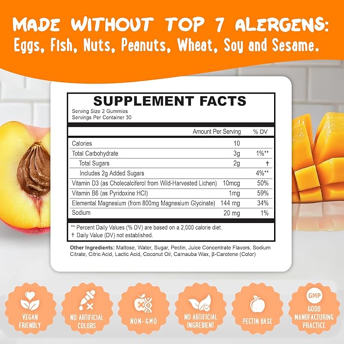 Center-Filled Magnesium Glycinate Gummies 400MG - High Absorption for Kids, Teens & Adults - Supplement for Sleep, Calm & Muscle Relaxation with B6 & D3 - Gluten Free & Vegan Friendly - 60 Count