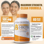 IMMUNOVITES High Dose Biotin (as d-Biotin, USP) 100mg (Equivalent to 100,000mcg) 90 Capsules, High Potency