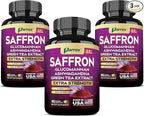 Saffron Supplement with Glucomannan, Ashwagandha, Green Tea Extract, Zeaxanthin & Lutein, Vision Support & Daily Wellness Formula, Extra Strength Plant-Based Capsules, 6 Month Supply (3 Pack)