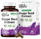 Wild & Organic Grape Seed Extract Capsules - Antioxidant Support - Grapeseed Extract 400 mg - 95% Polyphenols - 3 Month Supply - 90 Vegan Capsules - Non-GMO