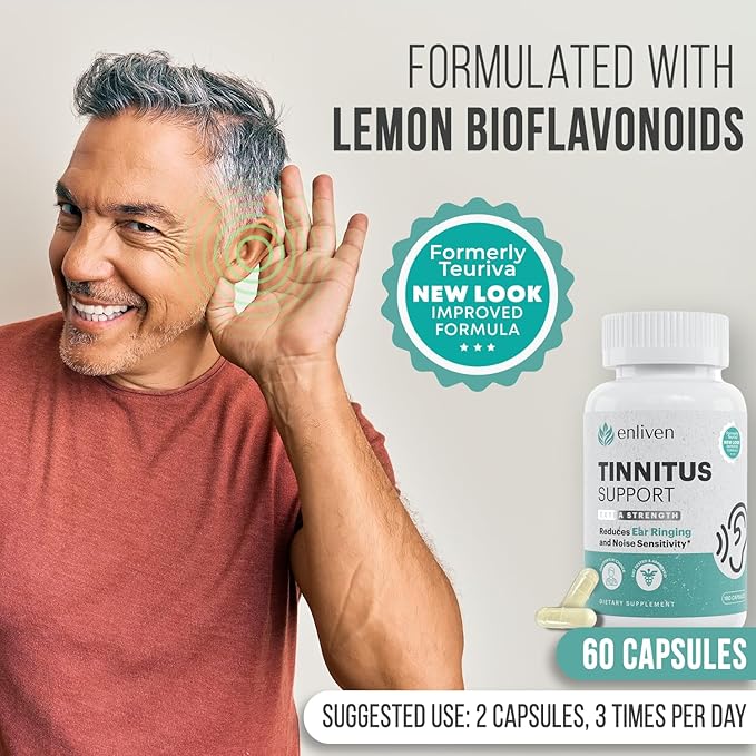 Tinnitus Relief Pills for Ear Ringing – Ear Tinnitus Relief for Ringing Ears with Flavonoids, B12 & Inositol – for Pain in Ears & Health Support – 180 Caplets – Daily Ear Ringing Relief Supplement