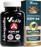 Ashwagandha KSM 66 with Black Pepper - USA Made KSM-66 Ashwagandha Supplements for Energy, Relaxation and Normal Cognitive Function - 60 Caps