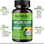 NATURELO Magnesium Glycinate Chelate Complex - 200 mg Magnesium with Organic Vegetables to Support Sleep, Calm, Muscle Cramp & Stress Relief - Gluten Free, Non GMO - 240 Capsules
