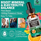 Potassium Citrate Liquid Drops,Potassium Supplement 1000mg Liquid Support Muscle Cramp Relief, Heart Health and Sleep,Highly Absorbable for Adults Women & Men, Vegan, 30 Servings