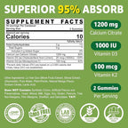 Calcium Citrate Gummies 1200mg with Vitamin D3 K2, Chewable Calcium Supplements for Women & Men, High Potency Support B0ne, Te*th, Strength & Immune Health, Mango Flavor, Non-GMO, Sugar Free, 60 Cts