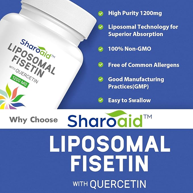 Liposomal Fisetin with Quercetin Supplements 1200 mg per Serving,High Absorption Polyphenols Antioxidants for Women,Men,Non-GMO,Gluten-Free,2 Bottle-120 Softgels