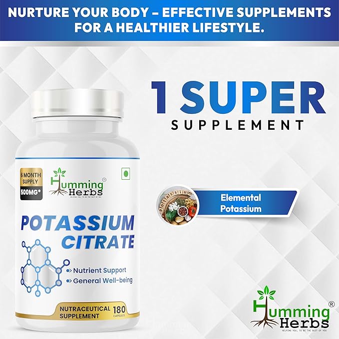 Potassium Citrate 500mg-192mg Elemental Potassium Per Serving-Non-GMO-180 Vegan Capsules