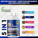 Humming Herbs Resveratrol Supplement— with Quercetin, Fisetin, Spermidine & Vitamin D3 — Antioxidant Support for Healthy Cellular Function - 1200 mg, 120 Vegan Capsules Non-GMO, Gluten-Free