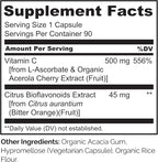 NATURELO Vitamin C with Organic Acerola Cherry Extract and Citrus Bioflavonoids - Vegan Supplement - Immune Support - 500 mg VIT C per Cap - Non-GMO - 90 Capsules