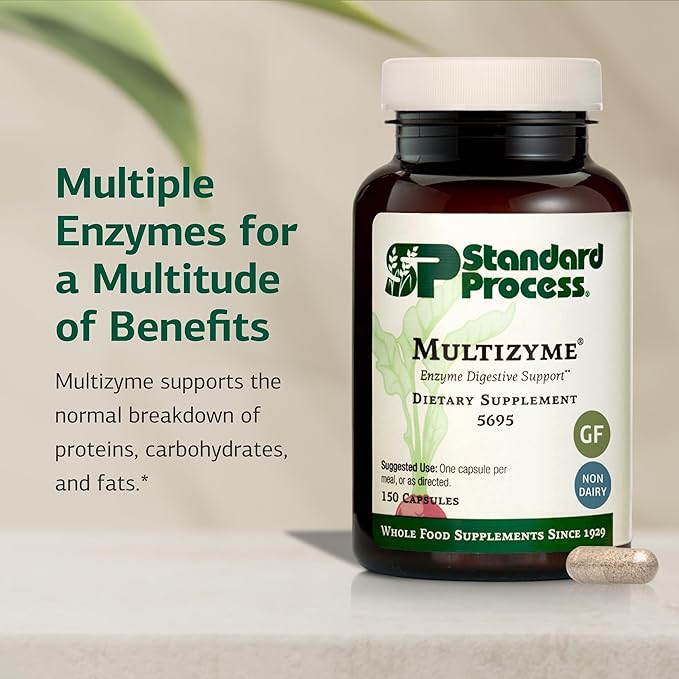 Standard Process Multizyme - Pancreatic Enzyme Supplement to Support the Breakdown of Proteins, Carbohydrates & Fats - Digestive Support - Gluten-Free, Non-Dairy & Non-Soy - 150 Capsules
