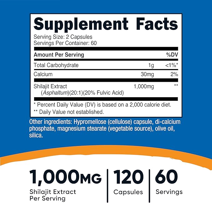 Nutricost Shilajit Capsules (1,000 mg Per Serving) (120 Capsules) - Shilajit Extract with Naturally Occuring Fulvic Acid, 60 Servings, Gluten Free, Non-GMO, Vegan Friendly Dietary Supplement