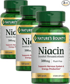 Nature's Bounty Niacin 500mg Flush Free, Cellular Energy Support, Supports Nervous System Health, 120 Capsules (Pack of 3)