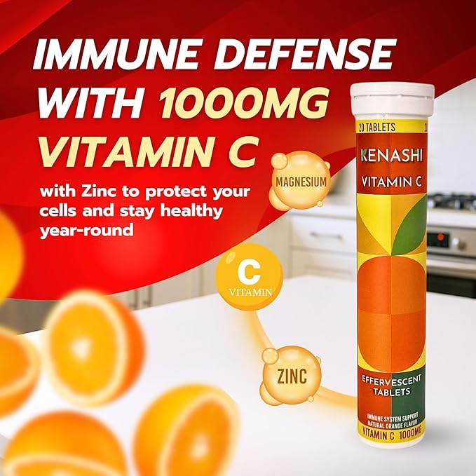 Vitamin B12 Methylcobalamin Liquid Forte 10 Drinkable Vials + Kenashi Vitamin C Effervescent Tablets with Zinc 1000mg Orange Flavor | Vitamin B12 Liquid Energy Boost