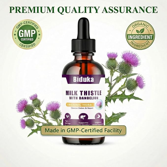 Organic Milk Thistle Liquid Drops with Dandelion Liquid, 80% Silymarin, 98% High Absorption, Liver Support, Vegan Gluten-Free GMO-Free, Extra Strength, 2 fl oz