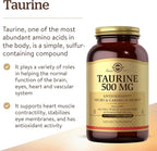 Solgar Taurine 500 mg, 250 Vegetable Capsules - Antioxidant - Brain Health - Amino Acid - Vegan, Gluten Free, Dairy Free, Kosher - 250 Servings