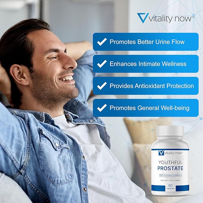 Youthful Prostate - Saw Palmetto for Men with Panax Ginseng, Antioxidant Protection, Vitamin E, Lycopene - Prostate Supplements for Men