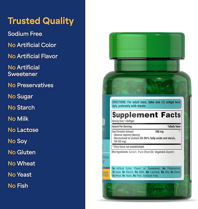 Puritan's Pride Saw Palmetto Extract 160mg, Traditional Herbal Dietary Supplement For Mens Prostate and Urinary Health Support, 60 Rapid Release Capsules