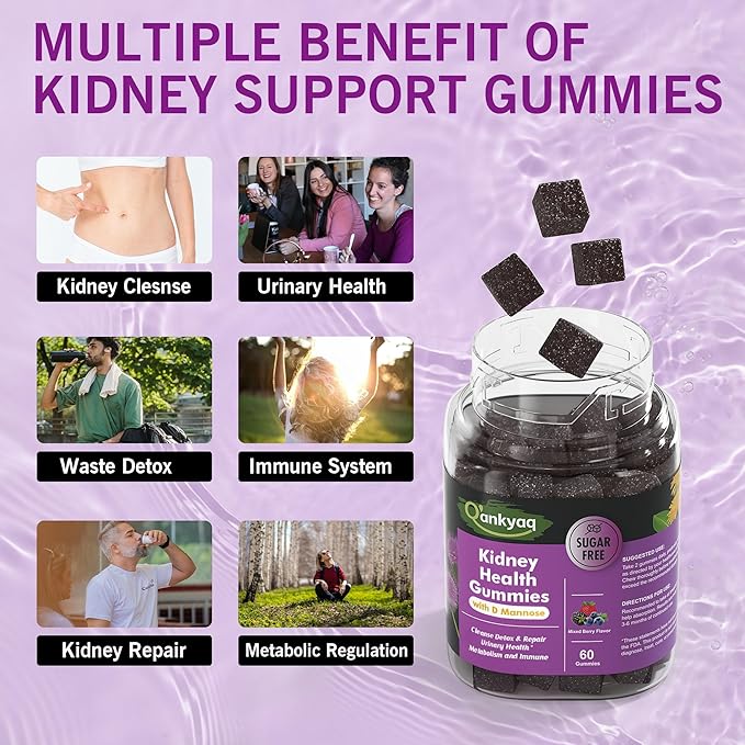 D mannose Gummies for Women, Kidney Cleanse Detox & Repair Gummies – Urinary Health & Kidney Stone* Support, Chewable D-mannose with Astragalus, Dandelion, Milk Thistle – Vegan, Sugar-Free, 60 cts