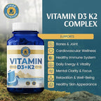 Vykee Nutrition Vitamin D3 K2 Complex - High Potency 140 mcg D3 Vitamin and 110mcg Vitamin K2 (MK-7) - Vegan Supplement for Bone and Heart Support, Non-GMO, Gluten-Free - 120 Count