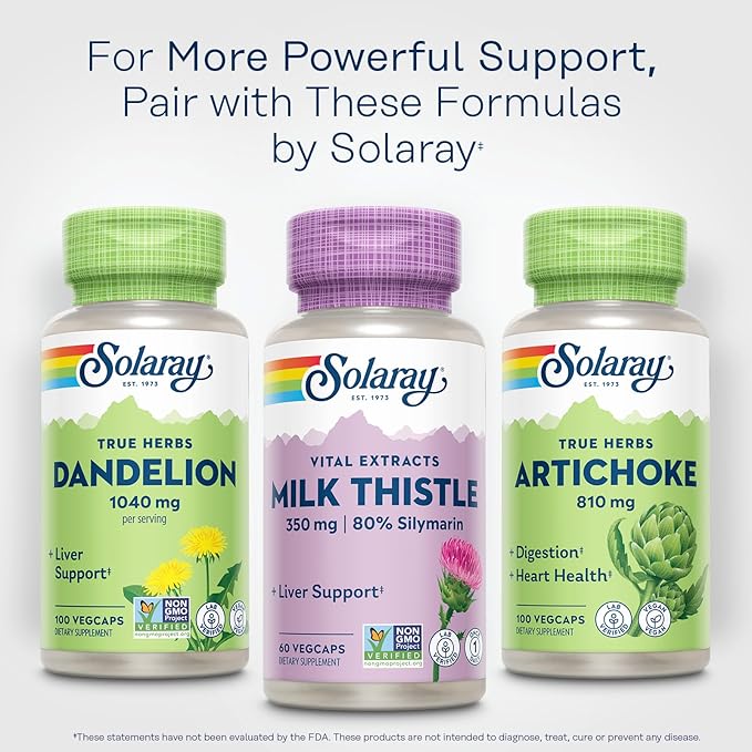 SOLARAY Milk Thistle Seed Extract 350 mg Guaranteed to Contain 80% Silymarin, Traditional Liver Support, Vegan & Lab Verified for Quality, 60 Day Money-Back Guarantee, 60 Servings, 60 VegCaps