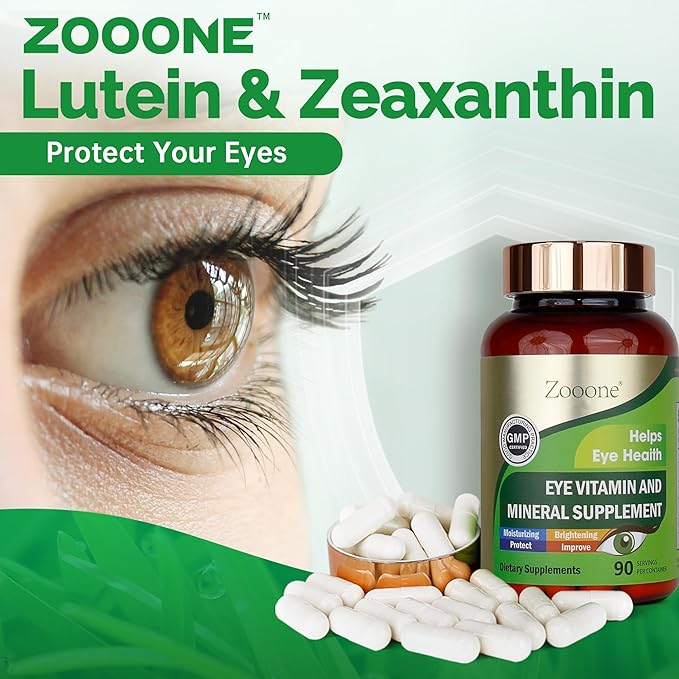 zooone Lutein and Zeaxanthin Eye Vitamins, Eye Vitamin and Mineral Supplement with Vitamin C E Zinc Copper, Vision Support for Macular Degeneration, Eye Health Pills for Adults & Seniors, 90 Capsules