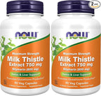 NOW Foods Milk Thistle Extract 750 mg Silymarin (600 mg), Maximum Strength - 90 Veg Capsules, (Pack of 2)