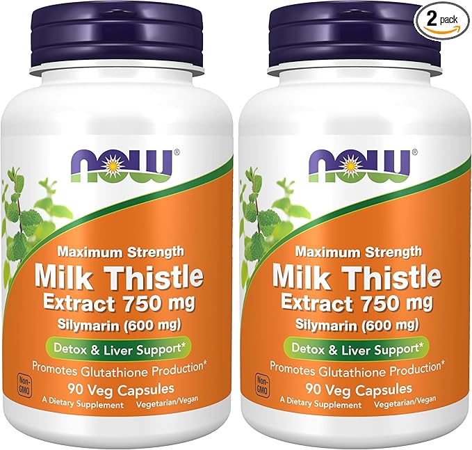 NOW Foods Milk Thistle Extract 750 mg Silymarin (600 mg), Maximum Strength - 90 Veg Capsules, (Pack of 2)
