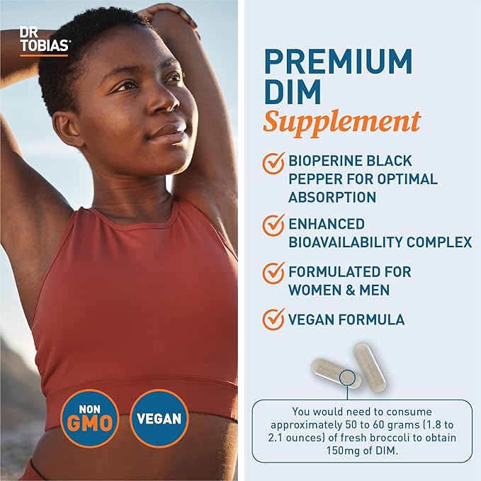 Dr. Tobias DIM Complex | Hormone Balance for Women & Men | DIM Supplement with BioPerine, Broccoli Extract & Calcium D-Glucarate - Estrogen Detox Balance Complex - Non-GMO Vegan (60 Capsules)