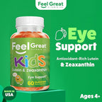Feel Great Kids Gummy Vitamins for Eyes | Essential Eye Vitamins Lutein and Zeaxanthin | Mango Flavored Vegan Eye Vitamins for Kids | Gluten Free | 60 Day Supply