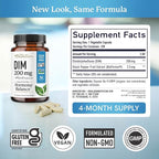DIM Supplement 200 mg (120 Ct) | Estrogen Balance for Women & Men | Hormone Balance, Hormonal Acne Supplements, Menopause, Antioxidant & PMS Support | Non-GMO, Vegan, Soy Free | 4 Month Supply