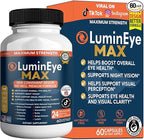 LuminEye MAX Eye Health Supplement, 60 Veggie Capsules, with Lutein, Bilberry Extract, 24 Premium Ingredients, Maximum Strength Vision Support (1)