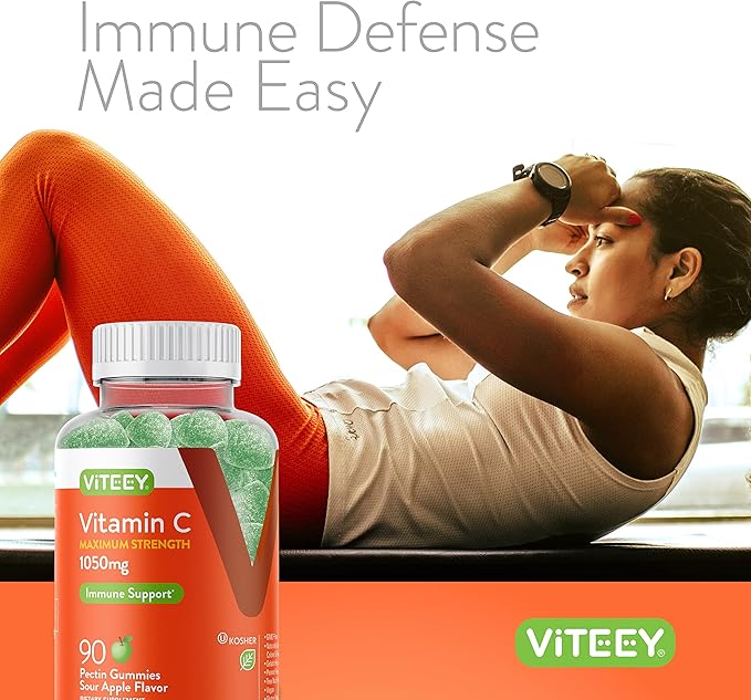 Viteey Chewable Vitamin C Gummies for Adults - 1050mg Maximum Strength Immune Support Supplement - Vegan, Gluten Free - 180 Count