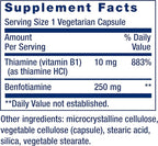 Life Extension Mega Benfotiamine, 250 mg, a fat-soluble form of thiamine, healthy metabolism, ultra-bioavailable vitamin B1, high potency, gluten-free, non-GMO, vegetarian, 120 capsules