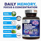 Brain Memory Supplement Pills - 3X Strength Nootropics for Concentration, Clarity & Focus Support - Brain Health Cognitive Vitamins with Bacopa, Phosphatidylserine & DMAE, Brain Booster - 240 Capsules