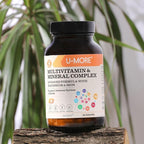 U-MORE Multivitamin & Mineral Complex, Vegan, Sugar-Free, Gluten-Free, Calcium, Magnesium, Vitamin A, B1, B2, B5, B6, B12, D3, K, C, Iron, Zinc, Supports Immune System & Overall Health - 60 Tablets