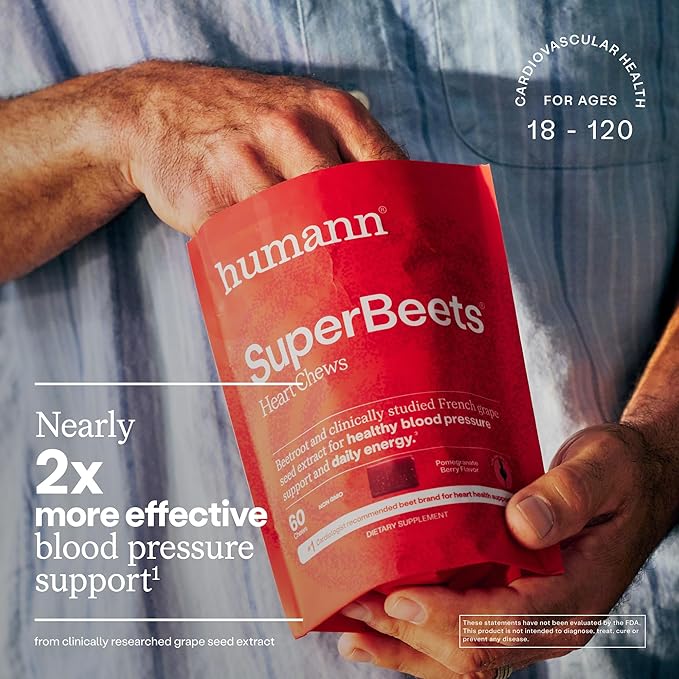 Humann SuperBeets Heart Chews & Metabolic Health Daily Bundle, Blood Pressure and Metabolic Balance Supplements, 120ct