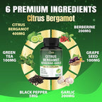 Cadane Citrus Bergamot Supplement with Berberine, Garlic, Green Tea, Grape Seed & Black Pepper | Wellness & Vitality Support | Vegan, Non-GMO – 90 Capsules – 45-Day Supply