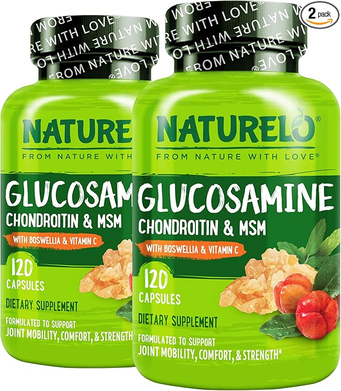 NATURELO Glucosamine Chondroitin MSM with Boswellia and Vitamin C - Supplement for Joint Comfort, Mobility, and Strength - 120 Capsules (Pack of 2)