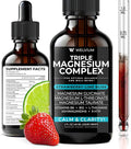 Triple Magnesium Complex Liquid Drops - Magnesium Glycinate Supplement with L-Threonate, Taurate - Ashwagandha, L-Theanine, 5-HTP, Vitamins B6, B12, Bromelain, Inositol for Mineral Balance