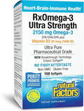 Natural Factors RxOmega-3 Ultra Strength - Brain & Heart Health Support - Eye Health Supplement with EPA & DHA - Supplement with Omega-3 Fatty Acids & Vitamin D3-150 Softgels (75 Servings)