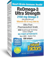 Natural Factors RxOmega-3 Ultra Strength - Brain & Heart Health Support - Eye Health Supplement with EPA & DHA - Supplement with Omega-3 Fatty Acids & Vitamin D3-150 Softgels (75 Servings)