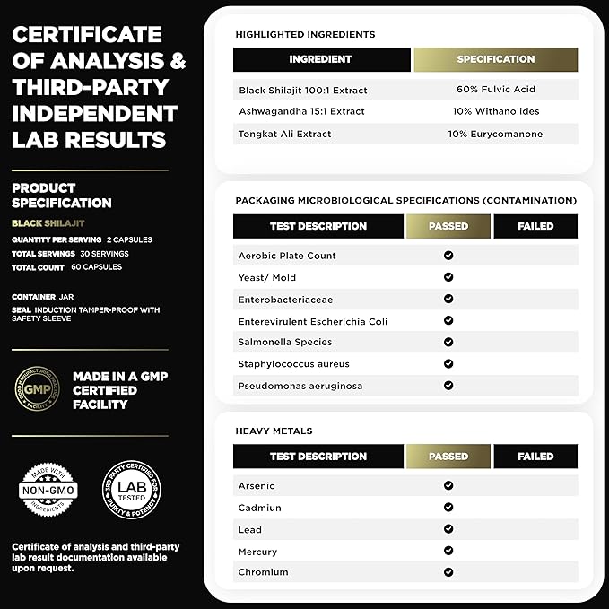 100x Strength Black Shilajit for Men w. 10% Tongkat Ali & Ashwagandha - Highest Potency Shilajit Capsules 60% Fulvic Acid Pure Himalayan Shilajit Resin - Natural Test Booster Male Enhancing Supplement
